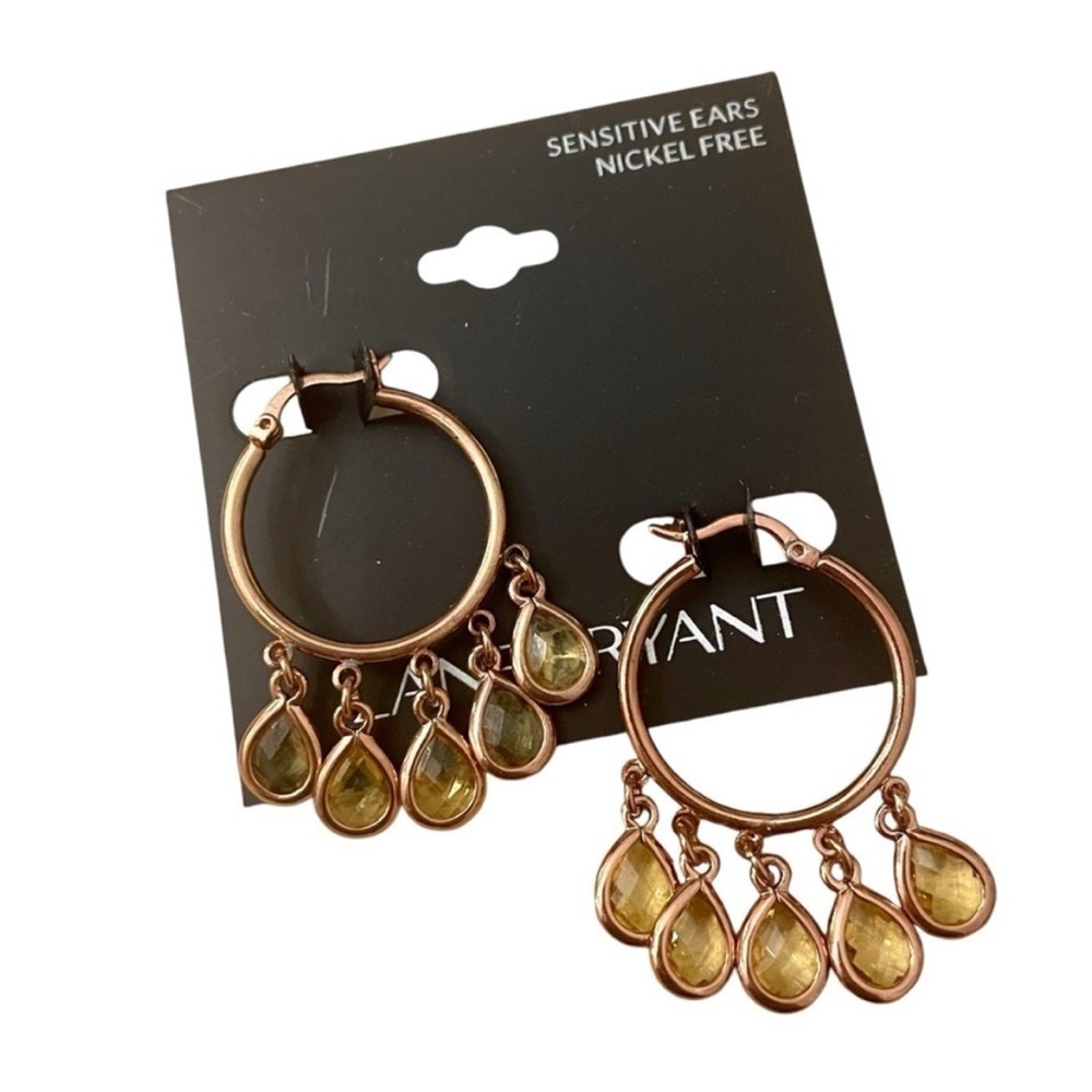 NWT Lane Bryant Gold Hoop Earrings w/ Yellow Crystals